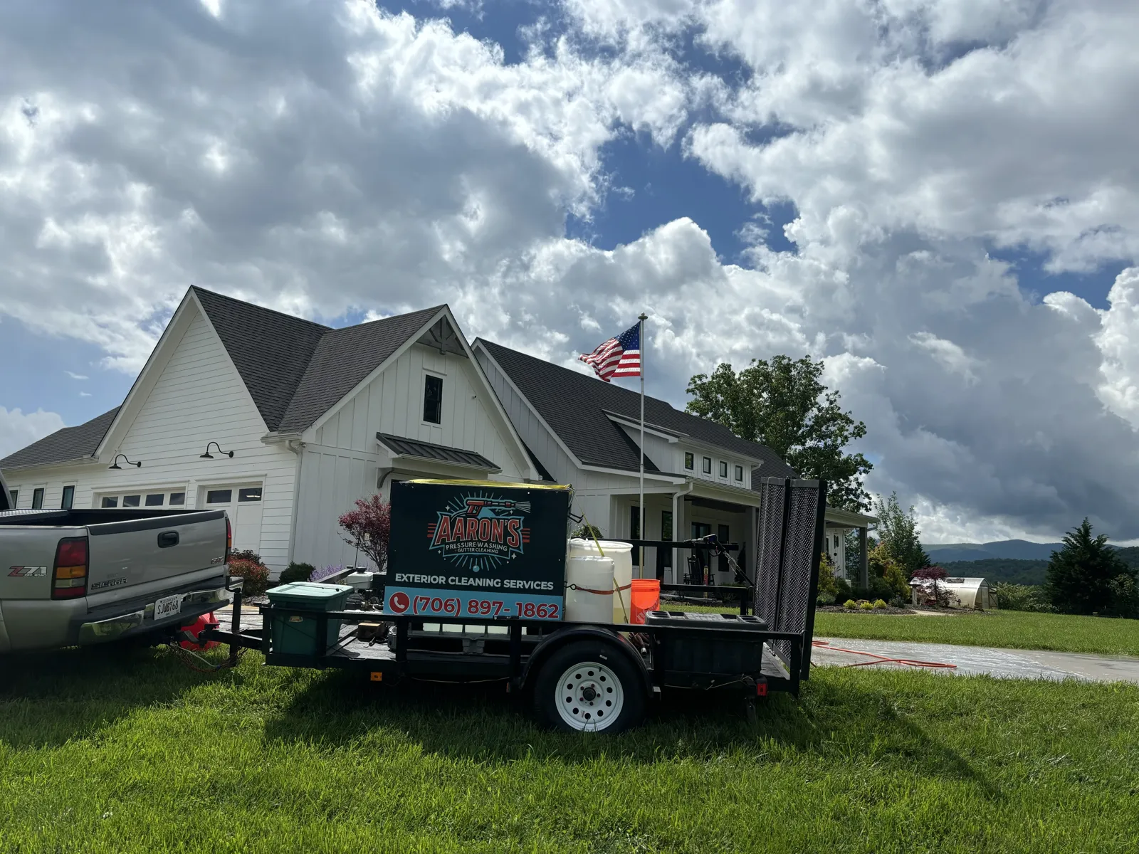 Aaron's professional pressure washing equipment and trailer